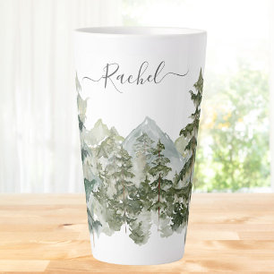 Tasse Latte Forêt de pins à l'aquarelle Monogram montagne Esth
