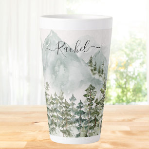 Tasse Latte Forêt de pins et montagnes monogrammées