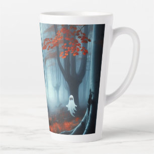 Tasse Latte Forêts éffrayantes d'automne avec un fantôme
