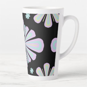 Tasse Latte Formes Florales Pastel sur Fond Noir