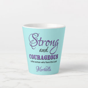 Tasse Latte FORT ET COURAGEUX Aqua Christian personnalisé