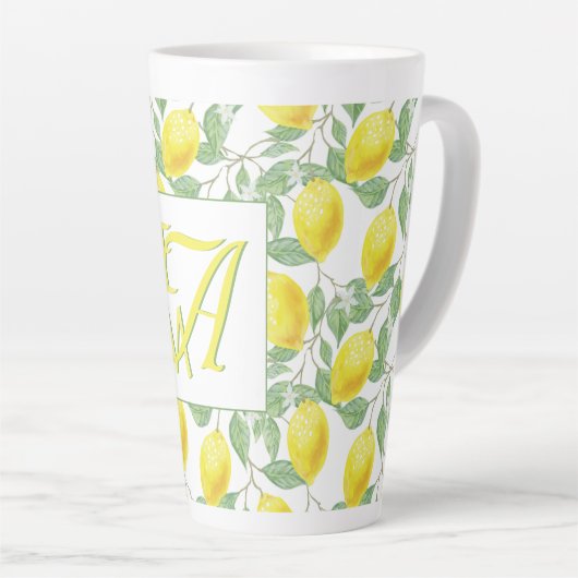 Tasse Latte Fraîchement Citron Arbre Monogramme Décor Cadeaux  (Angle droit)