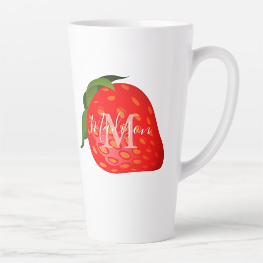 Tasse Latte Fraise Power Girl Monogramme Nom initial (Droite)