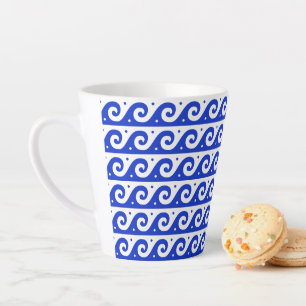 Tasse Latte Fret grec, Motif d'onde méditerranéen, Bleu