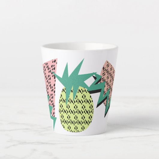 Tasse Latte Fruits Abstraits d'été Pastèque et Ananas au néon (Devant)