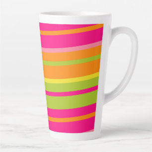 Tasse Latte Fun Hot Pink, Green, Orange et Yellow Stripes