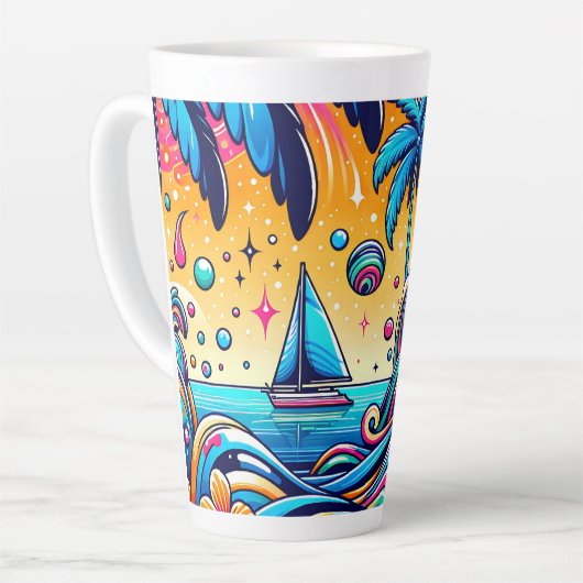 Tasse Latte Fun Whimsic Psychedelic Voilier (Angle gauche)