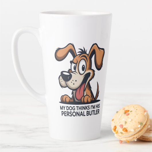 Tasse Latte Funny Cartoon Dog Butler Quote (En situation)