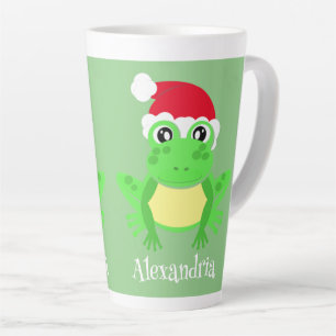 Tasse Latte Funny Christmas Frog Santa Hat Green Novelty