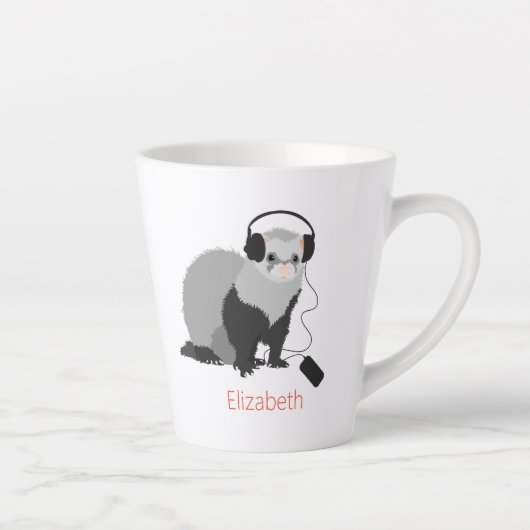 Tasse Latte Funny Ferret Musique Amant Mustelid Nom de l'anima (Droite)