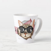 Tasse Latte Funny “Meow” Cat with Glasses Design (Angle droit)