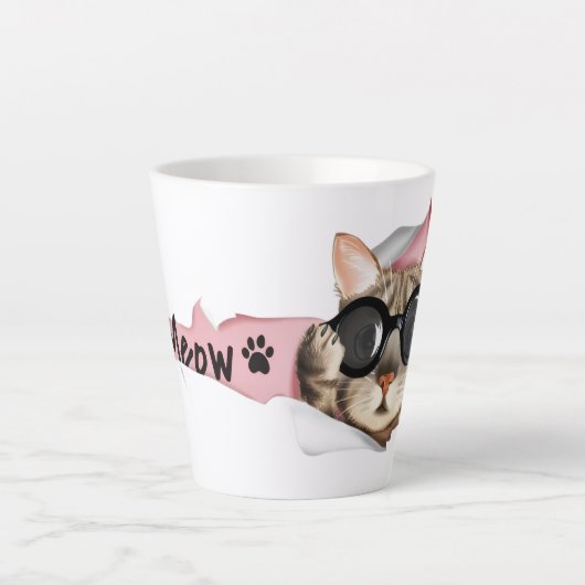 Tasse Latte Funny “Meow” Cat with Glasses Design (Devant)