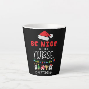 Tasse Latte Funny Nurse cadeau de Noël - Be Nice Santa Hat
