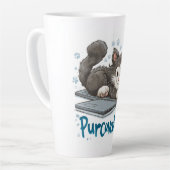 Tasse Latte Funny "Purrcrasator" Cat Sleeping on Laptop | Cute (Angle gauche)
