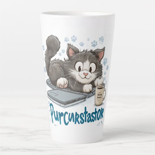 Tasse Latte Funny "Purrcrasator" Cat Sleeping on Laptop | Cute (Devant)