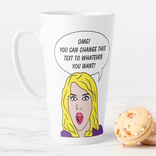 Tasse Latte FUNNY RETRO WOMAN texte personnalisé (En situation)