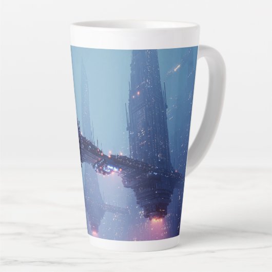 Tasse Latte Futuristic Cityscape with Hovering Structures (Angle droit)