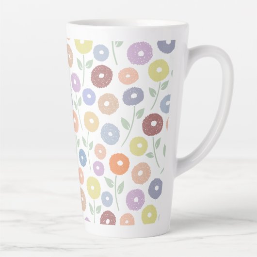 Tasse Latte Fuzzy Flower Pattern Pastels on White (Droite)