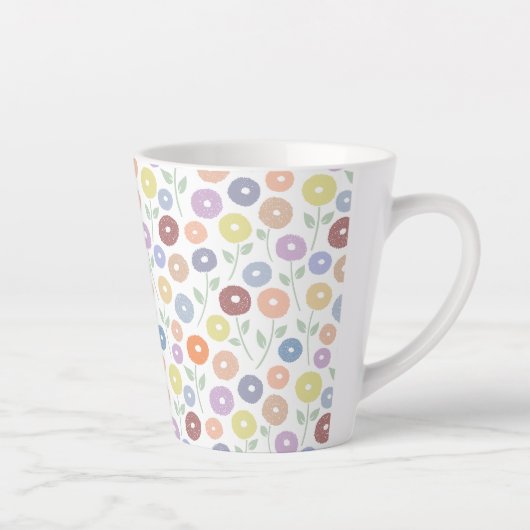 Tasse Latte Fuzzy Flower Rpt Pattern Pastels on White (Droite)