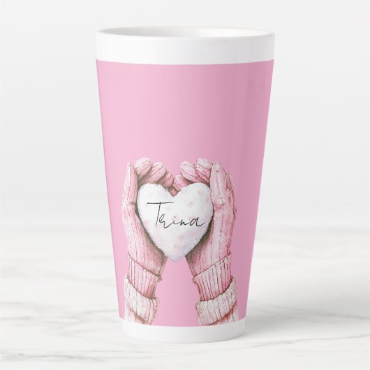 Tasse Latte Gants d'hiver rose Fille Coeur blanc (Devant)