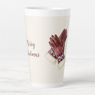 Tasse Latte Gants en fourrure crème bordeaux avec noeud bleu N