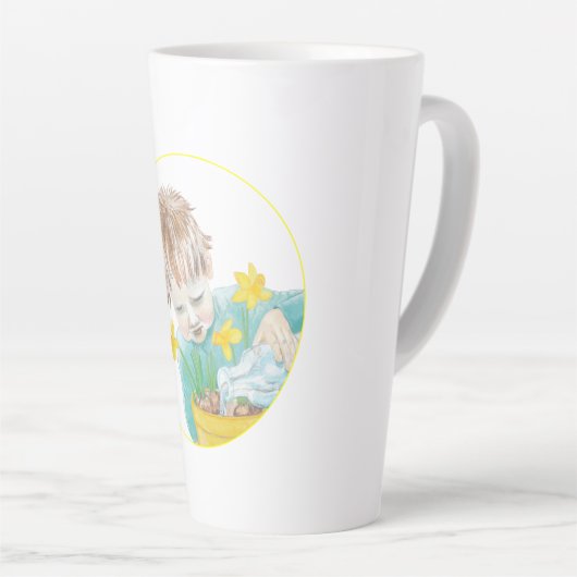 Tasse Latte Garçon Avec Daffodiles (Angle droit)
