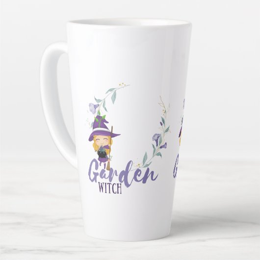 Tasse Latte GARDEN WITCH - Personnalisez avec du texte, un sor (Angle gauche)