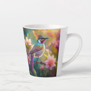 Tasse Latte Geai arc-en-ciel à crête orange, oiseau de fantais