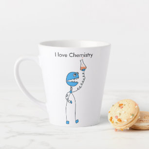 Tasse Latte Geek Funny Cartoon Robot Chemist I Love Chimie