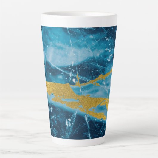Tasse Latte Géode Agate Gemstone Blue et Gold (Devant)