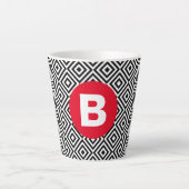 Tasse Latte Geometric Black and White Pattern Red Monogram (Devant)