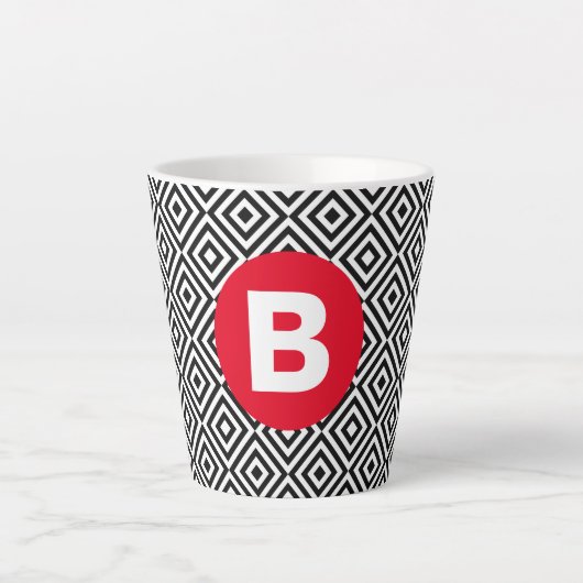Tasse Latte Geometric Black and White Pattern Red Monogram (Devant)
