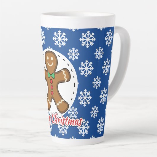 Tasse Latte Gingerbread - Blue Snowflakes Pattern - Merry Xmas (Angle droit)