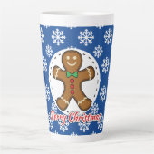 Tasse Latte Gingerbread - Blue Snowflakes Pattern - Merry Xmas (Devant)