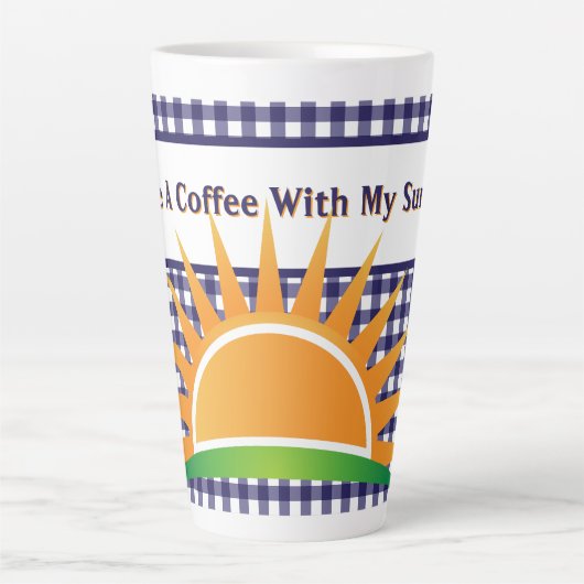 Tasse Latte Gingham Bleu Et Soleil (Devant)