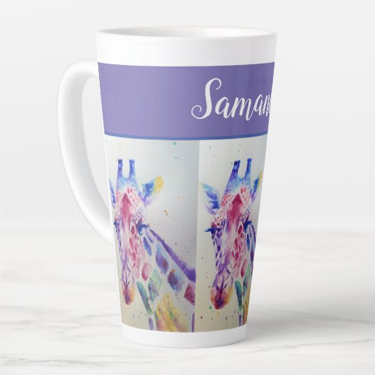 Tasse Latte Giraffe Aquarelle mignonne Filles Whimsical Nom Ar (Angle gauche)