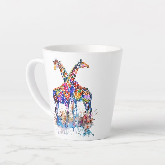 Tasse Latte Giraffes couleur arc-en-ciel personnalisé (Angle gauche)