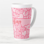 Tasse Latte Girly Blush Rose mignon Animal Imprimer Coeurs Nom (Angle droit)