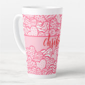 Tasse Latte Girly Blush Rose mignon Animal Imprimer Coeurs Nom (Angle gauche)