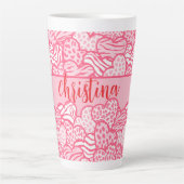 Tasse Latte Girly Blush Rose mignon Animal Imprimer Coeurs Nom (Devant)