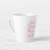 Tasse Latte Girly Pink Bow "Dreams and Lip Gloss" Quote (Angle gauche)