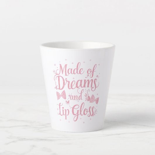 Tasse Latte Girly Pink Bow "Dreams and Lip Gloss" Quote (Devant)