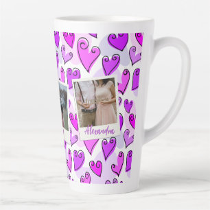 Tasse Latte Girly Purple Hearts mignon Romantique Valentine Ph