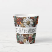 Tasse Latte Glam Champagne Or Rouge Fleurs blanches (Devant)