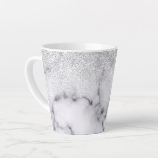 Tasse Latte Glamorous Silver White Glitter Marble Gradient (Angle gauche)