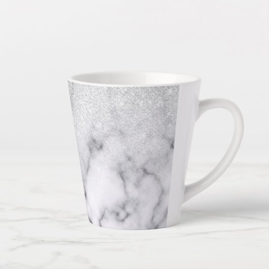 Tasse Latte Glamorous Silver White Glitter Marble Gradient (Droite)