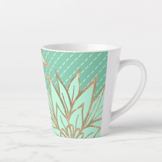 Tasse Latte Glamour Gold Turquoise Vert Parties scintillant Fl (Droite)