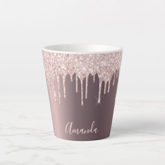Tasse Latte Glitter drip rose gold copper ombre girly name (Devant)