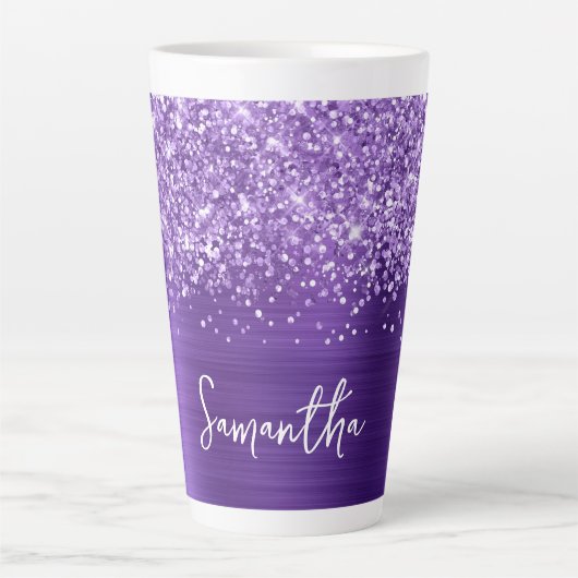Tasse Latte Glittery Amethyst Purple Glam Nom (Devant)