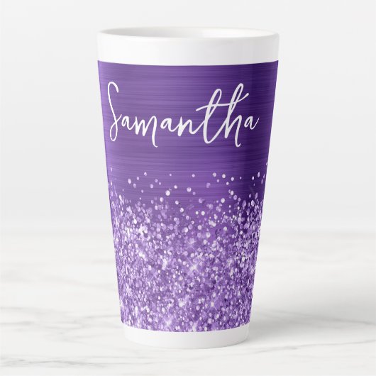 Tasse Latte Glittery Amethyst Purple Glam Nom (Devant)